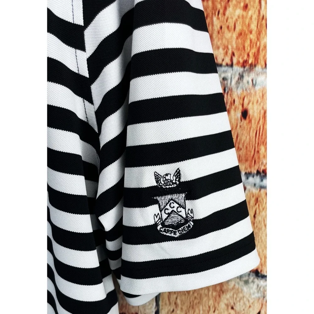 Stitch XL White Black Striped Stretch Short Sleeve Golf Polo Shirt Carpe Diem - Picture 3 of 6